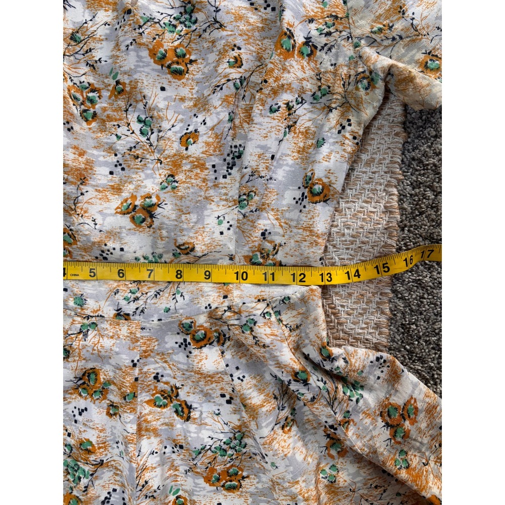 Unbranded Vintage 50s Fit & Flare Silk Dress Womens Small Orange Floral Pleated - Picture 9 of 9